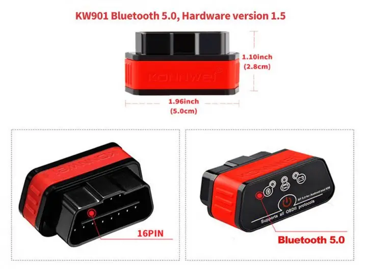 Диагностический сканер KONNWEI KW901 OBDI Black Bluetooth 5.0 для Android Pic18f25k80 205 фото