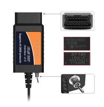 Elm 327 Usb з перемикачем HS + MS CAN Чіп Ftdi V1.5 191 фото